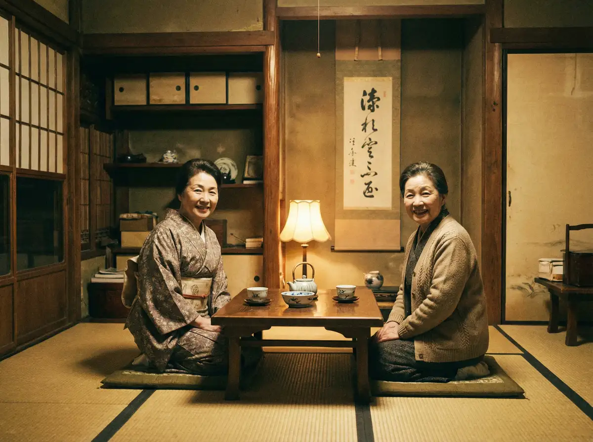 两位优雅的 九色导航 | 九色官方入口~热点九色分享平台 在日式茶室中品茶交谈
